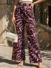 Drape casual printed straight-leg trousers